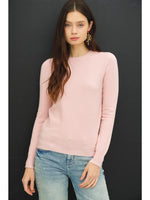 Super Soft Crew Neck Knit Sweater- Pale Pink