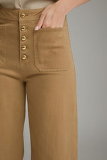Heidi Gold Button Down Patch Pocket Wide Leg - Light Camel