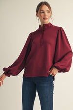 Burgundy Mock Neck Button Top