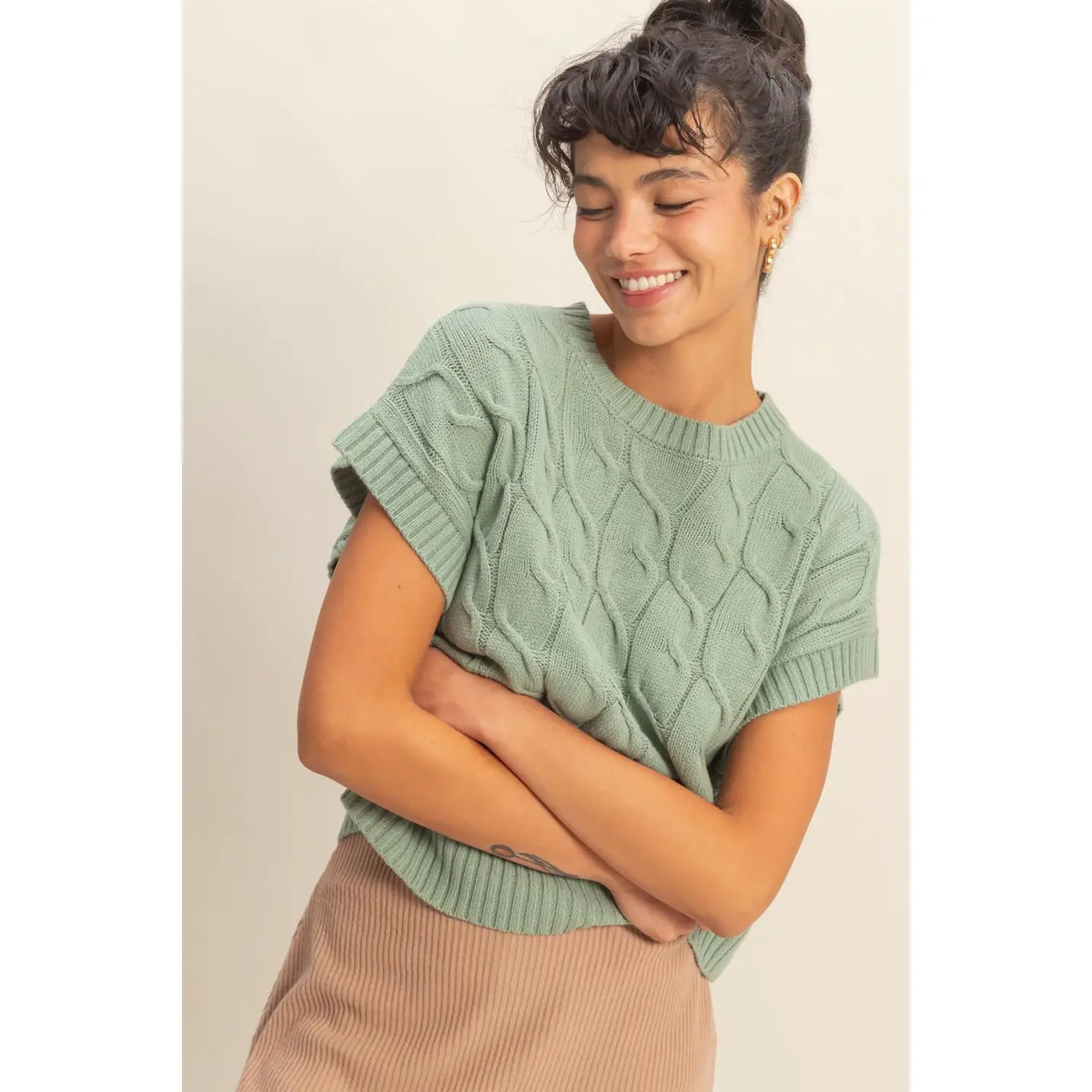 Sleeveless Oversized Cable knit Sweater Vest * Sage or Cream