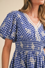 Taylor Bue Floral Embroidered Gingham Mini Dress