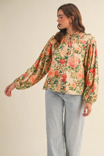 FLORAL RUCHED BUTTON DOWN BLOUSE