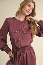 Light Maroon Snap Pocket Sateen Romper