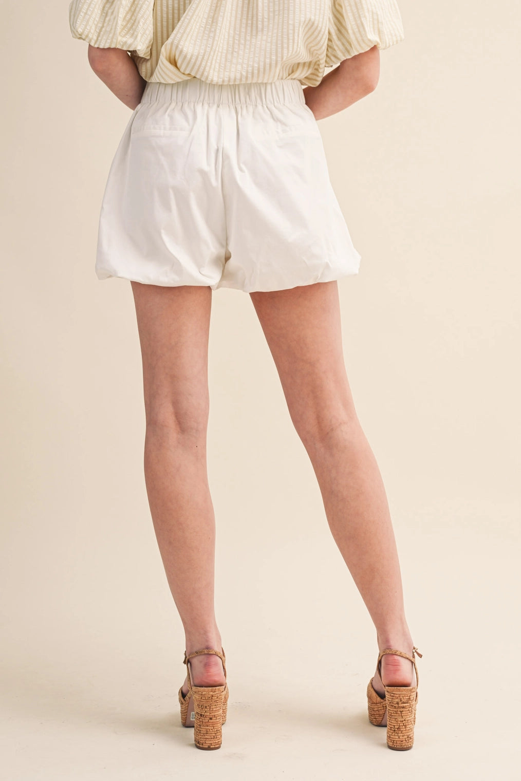 Evana Bubble Hem Shorts with Pearl Button Accents