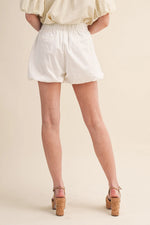 Evana Bubble Hem Shorts with Pearl Button Accents