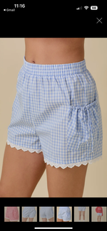 Light Blue Gingham Shorts with Side Pouch Pocket