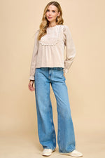 SUEDE SCALLOPED NECKLINE DETAIL TOP