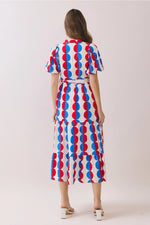 Tyra Scallop Print Self Tie Waist Tiered Midi Dress