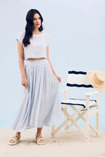 Bahama Blue and White Striped Maxi Skirt and Top SET