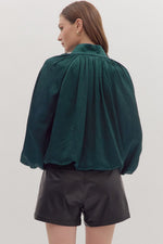 Shiny Hunter Green Bubble Hem Long Sleeve Top