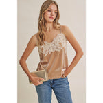 Elevated Eyelash Velvet Cami- Champagne
