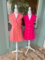 MINI SCALLOP NECK DRESS/GOLD BUTTON DETAIL