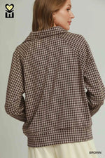 Gingham Plaid Half Zip Pullover and Skort SET - Brown