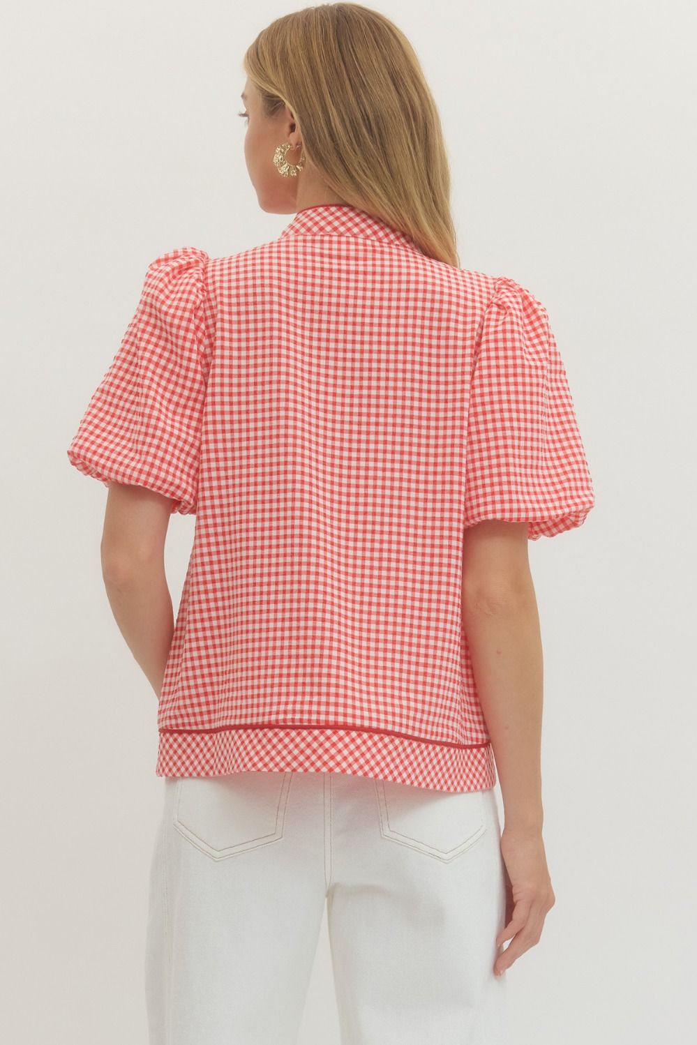 Dorothea Plaid Top with Button Detail