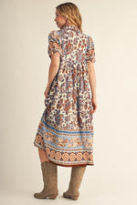 Olivia Boho Floral Smocked Yoke Midi Dress