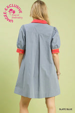 Emaline Slate Blue and Coral Floral Mini Dress