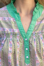 Bright Teal Ruffle Contrast Detail Floral Top