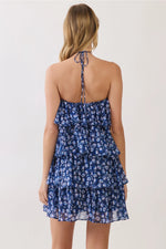 Farrah Floral Tiered Halter Mini- Navy