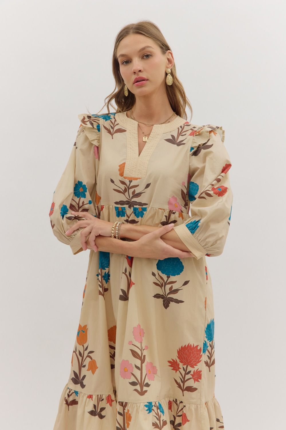 Beatrice Ecru Floral Print Midi