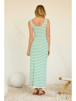 Charlie Striped Sleeveless Rib Knit Maxi Dress- Green/White