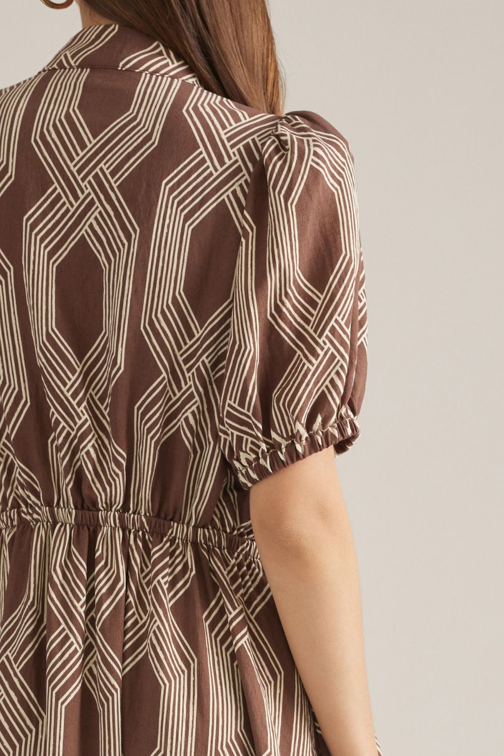 Reese Printed Puff Sleeve Midi Dress - Coffee