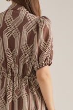 Reese Printed Puff Sleeve Midi Dress - Coffee