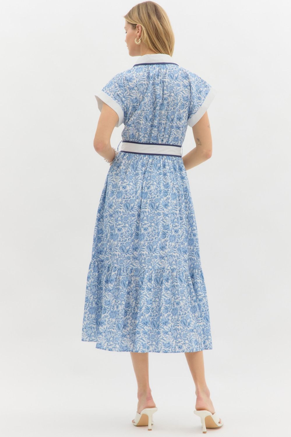 Savannah Floral Midi with Contrast Binding, Tie Waist and Side Pocket