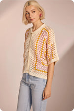 Brit Collared Crochet Button Down Shirt