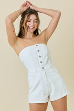 Strapless Denim Romper with Pockets
