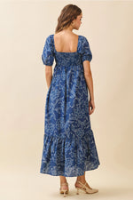 Floral Print Smocked Bodice Square Neck Maxi Dress