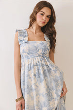 Jules Ruffled Strap Midi with Square Neckline and Back Smocking Detail