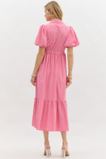Bubblegum Pink Button Down Midi with Self Tie at Both Sides