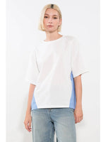 White and PinStripe Mix Media Top