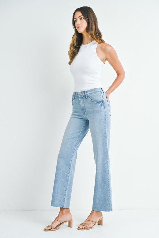 Slim Palazzo With Scissor Cut Hem by Just Black Denim- Light Wash