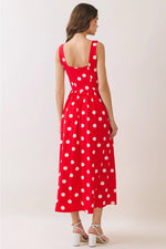 Vivian Red Polka Dot Square Neck Midi Dress