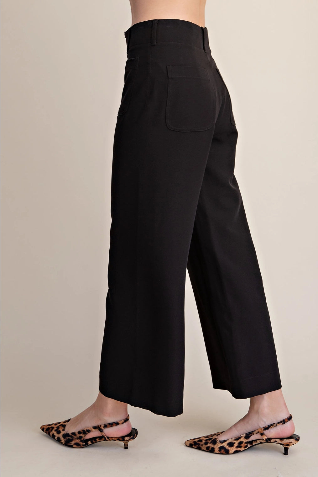 Colette Cropped Wide-Leg Stretch Pant- Black