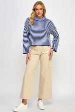 Royal Striped Mock Neck Knit Sweater