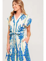 Lala Cap Sleeve Button Down Midi with Tie Waist