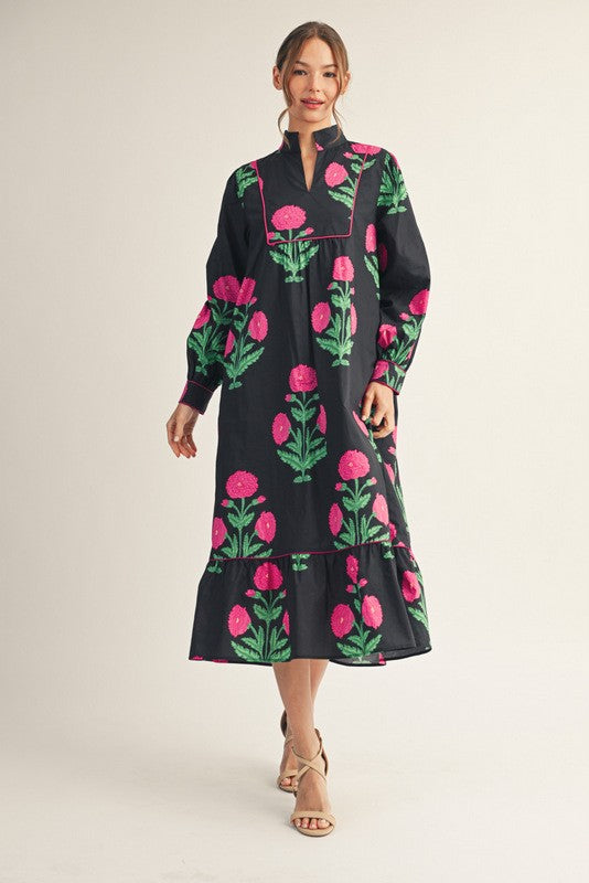 Heidi Black Floral Midi