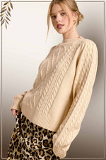 Soft Crew Neck Cable Knit Sweater- Soy Latte