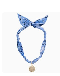 Calista Pave Compass Scarf Necklace -Blue/White