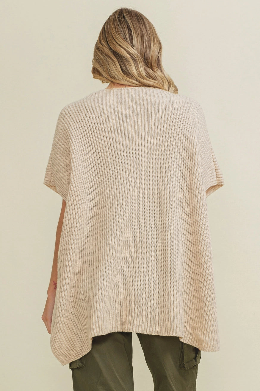 Oatmeal Ribber Short Sleeve Sweater Tunic - Perfect for Layering