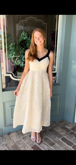 Ivory Midiwith Black Contrast Detail and Gold Shimmer Appliques