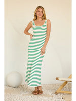 Charlie Striped Sleeveless Rib Knit Maxi Dress- Green/White