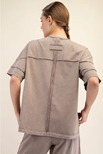 Light Taupe Mineral Wash Crew Neckand Wide Leg Pant SET by Rae Mode