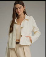 Jana Suede Button Tab Shoulder Detail Jacket- Cream