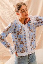 Floral Intarsia Button UpSweater Cardigan