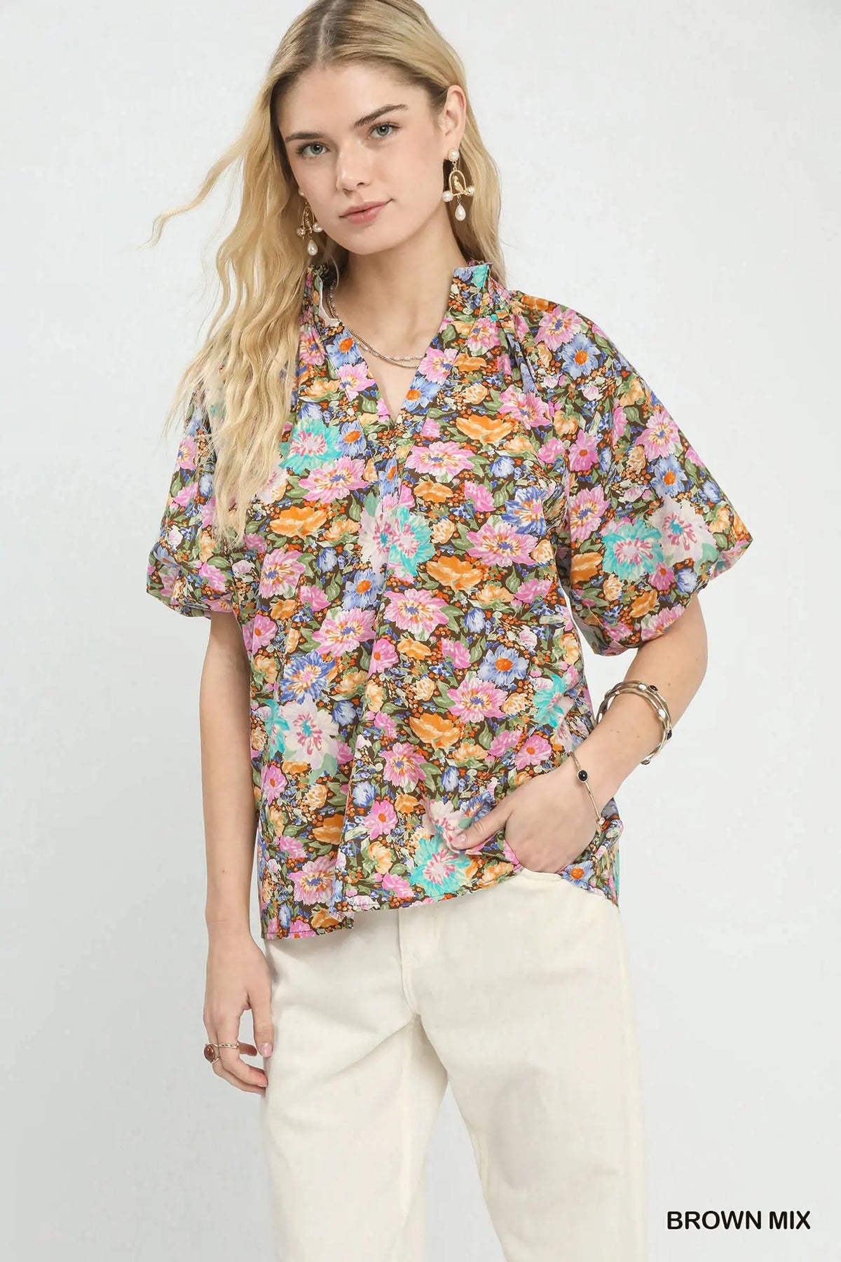 PEONY RUFFLE HIGH NECK FLORAL TOP