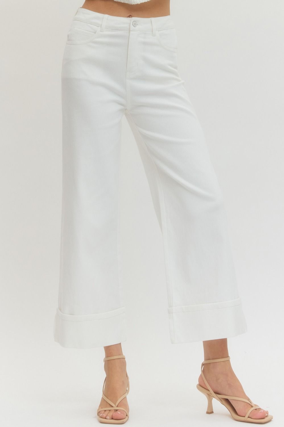 Callen White Wide Leg Cuff Pant