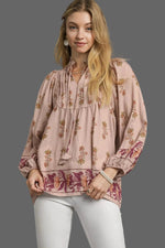Stone Pink Floral Peasant Blouse